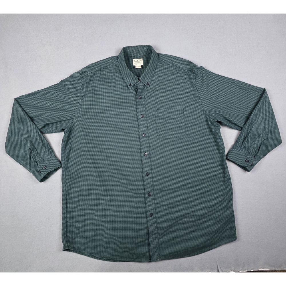 LL Bean Men's XXLT Green Houndstooth Wicked Good Long Sleeve‎ Flannel Shirt